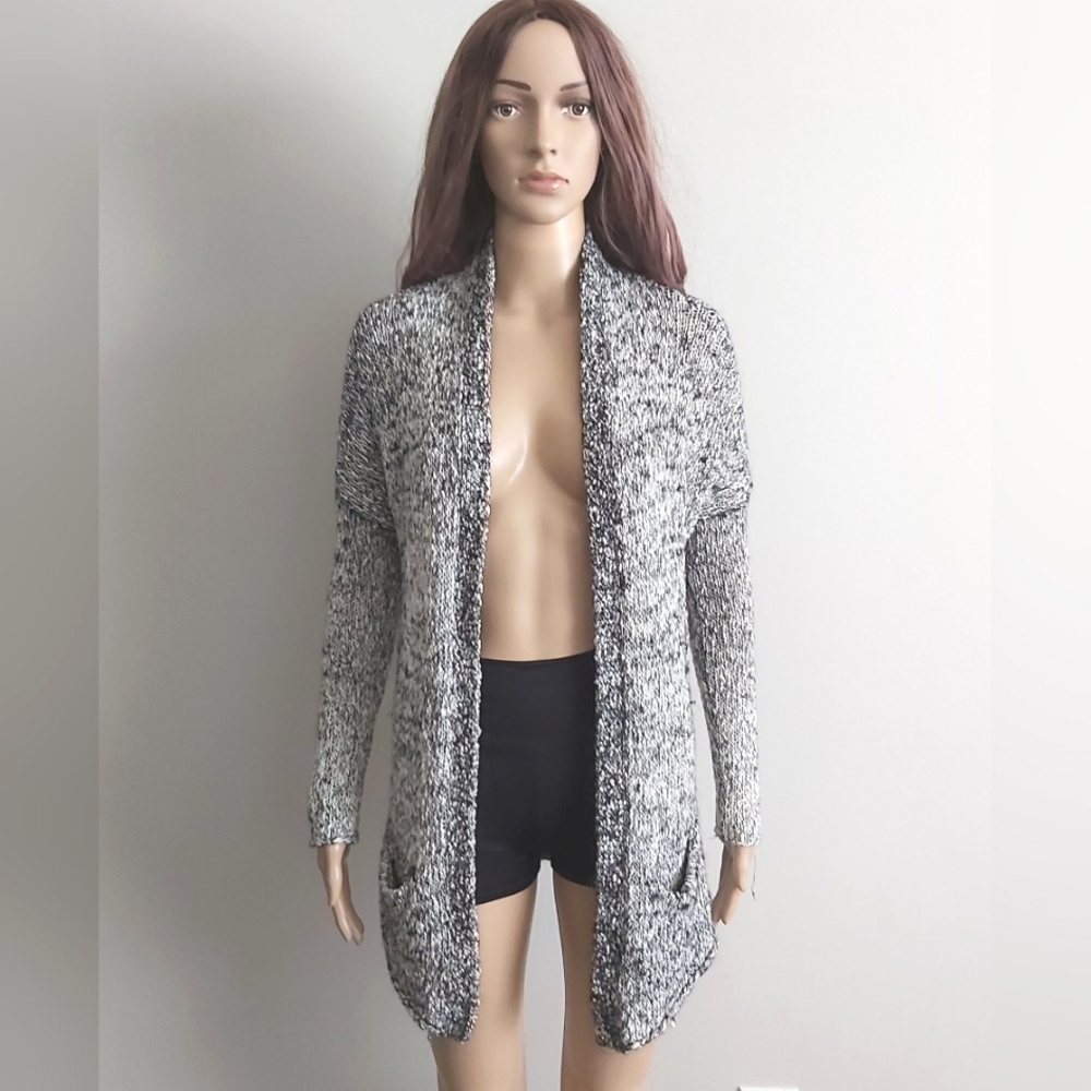Aritzia Talula black white knit open cardigan sweater long line